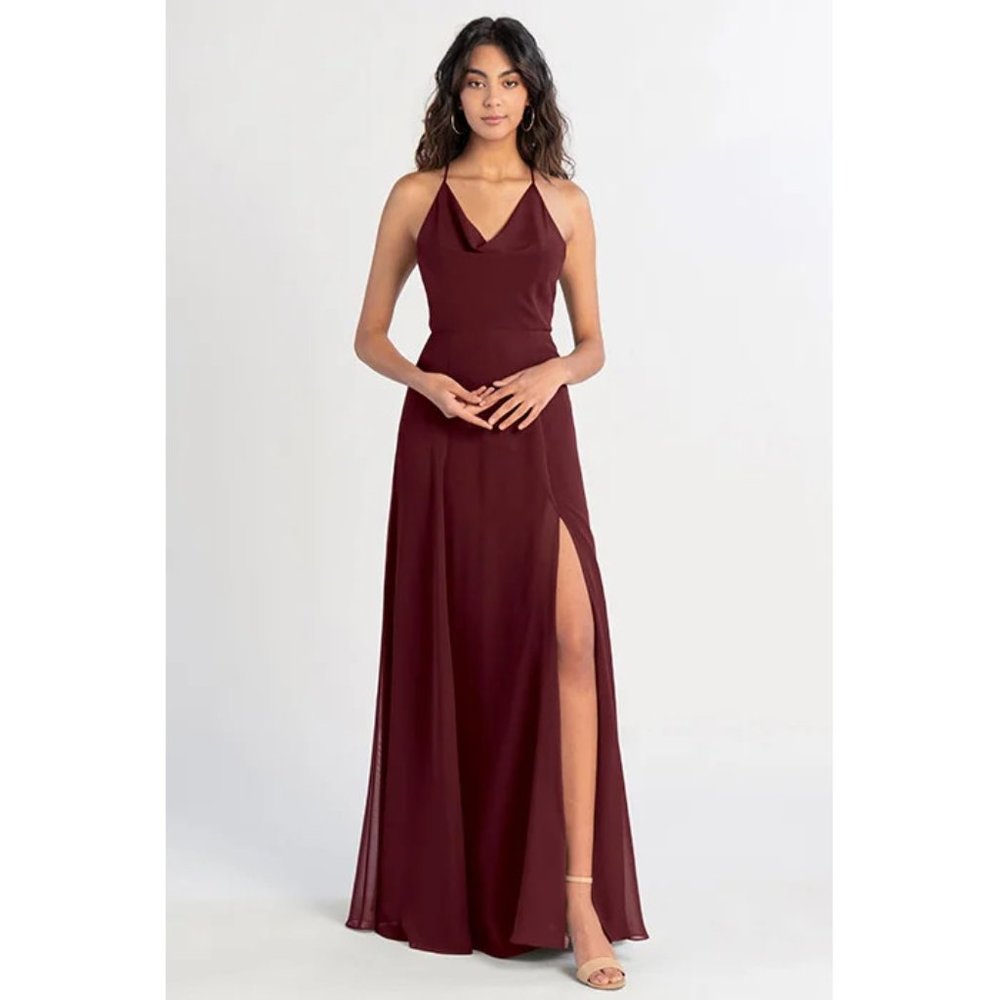Jenny Yoo Lissa Cowl Neck Maxi Dress w/High Slit & Backless NWT - Picture 3 of 5